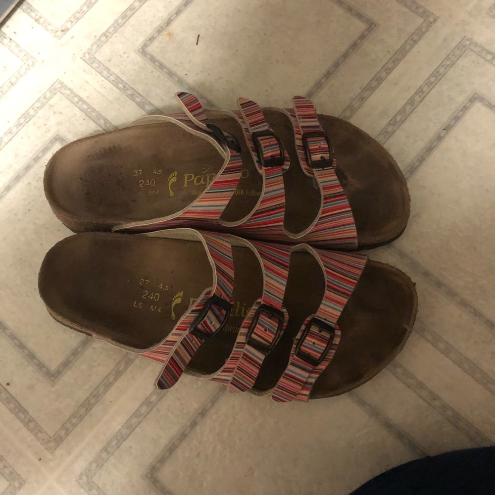 Rainbow striped Papillo size 37(women’s 7) Birks.